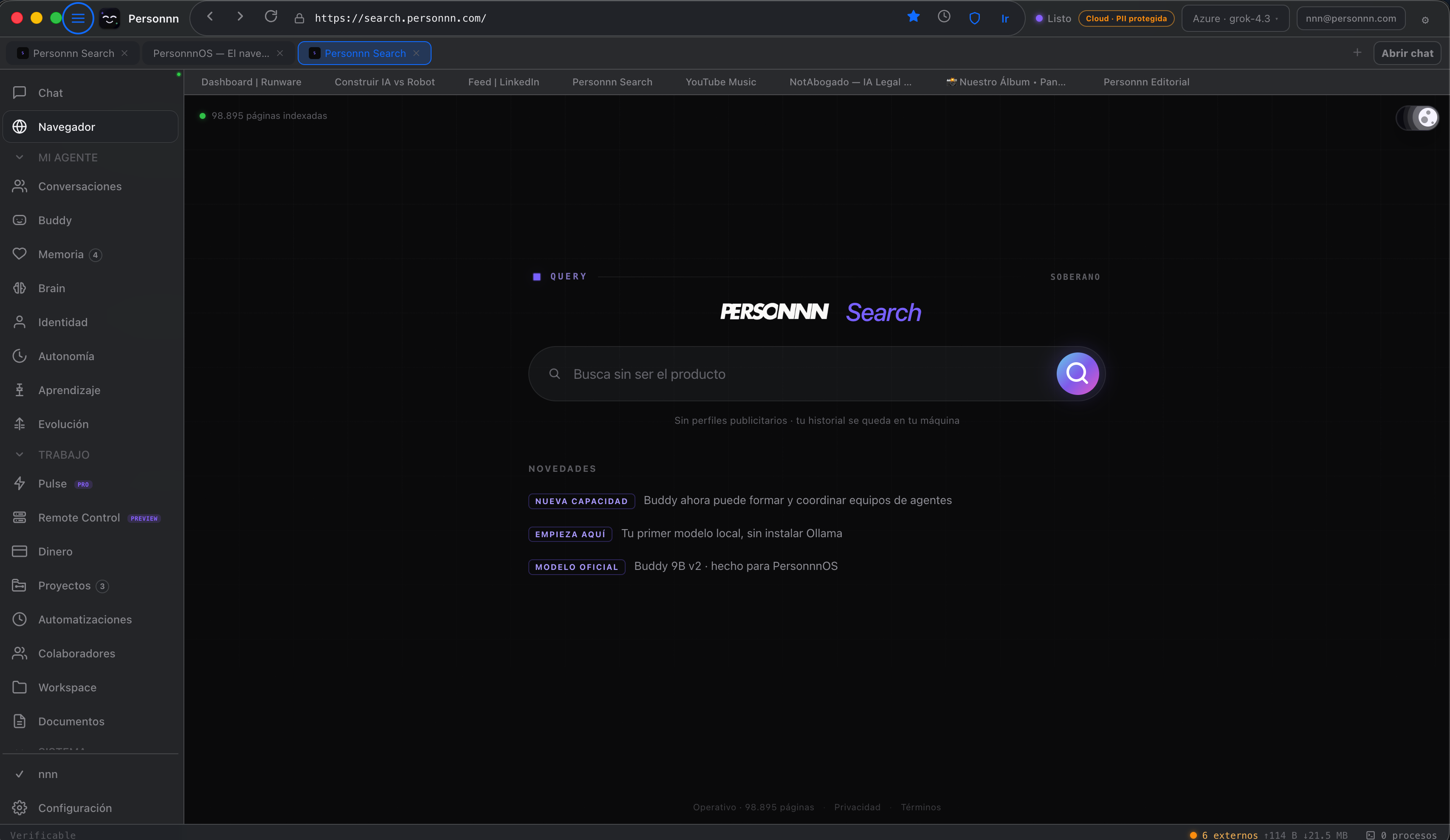 PersonnnOS corriendo en Personnn Browser con Buddy
